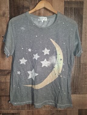 Wildfox Womens Moon Star Graphic Short Sleeve Distresses Tee Shirt